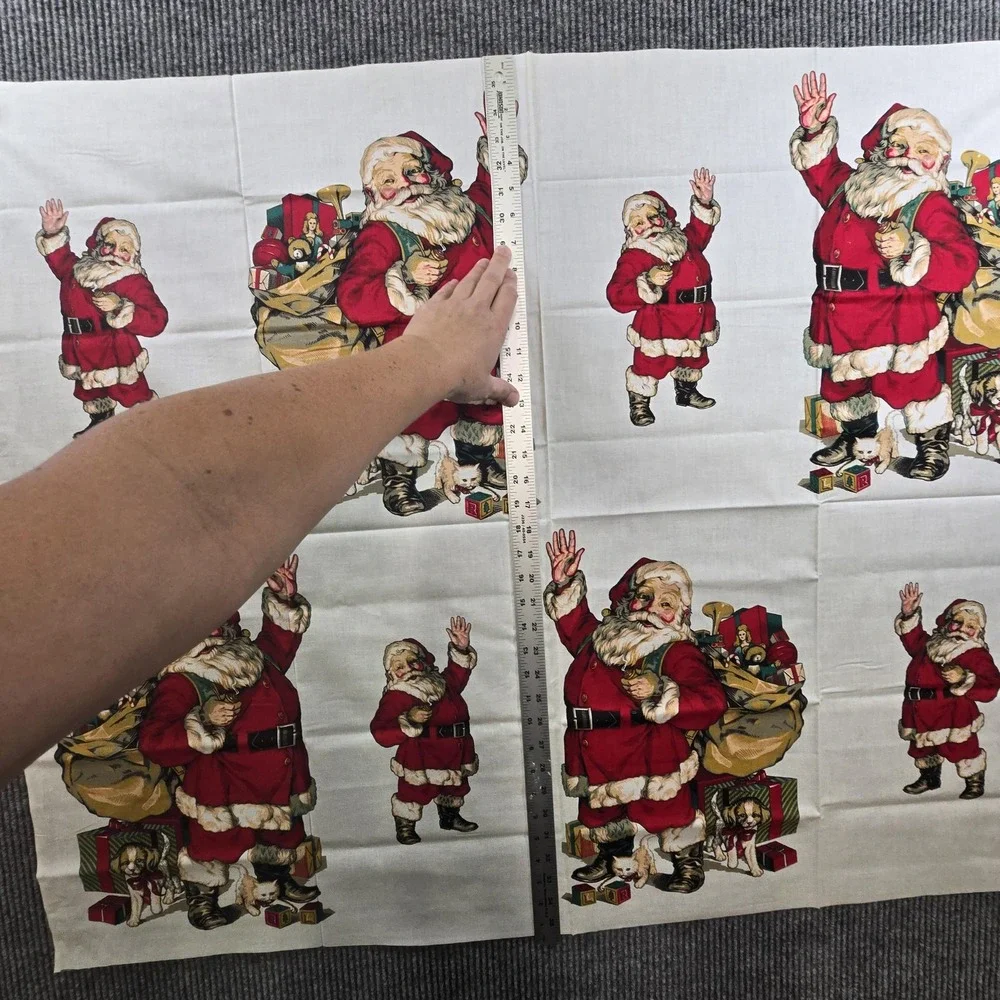 Vintage Wamsutta Hallmark Santa Claus Fabric Panel Christmas Applique Cotton
